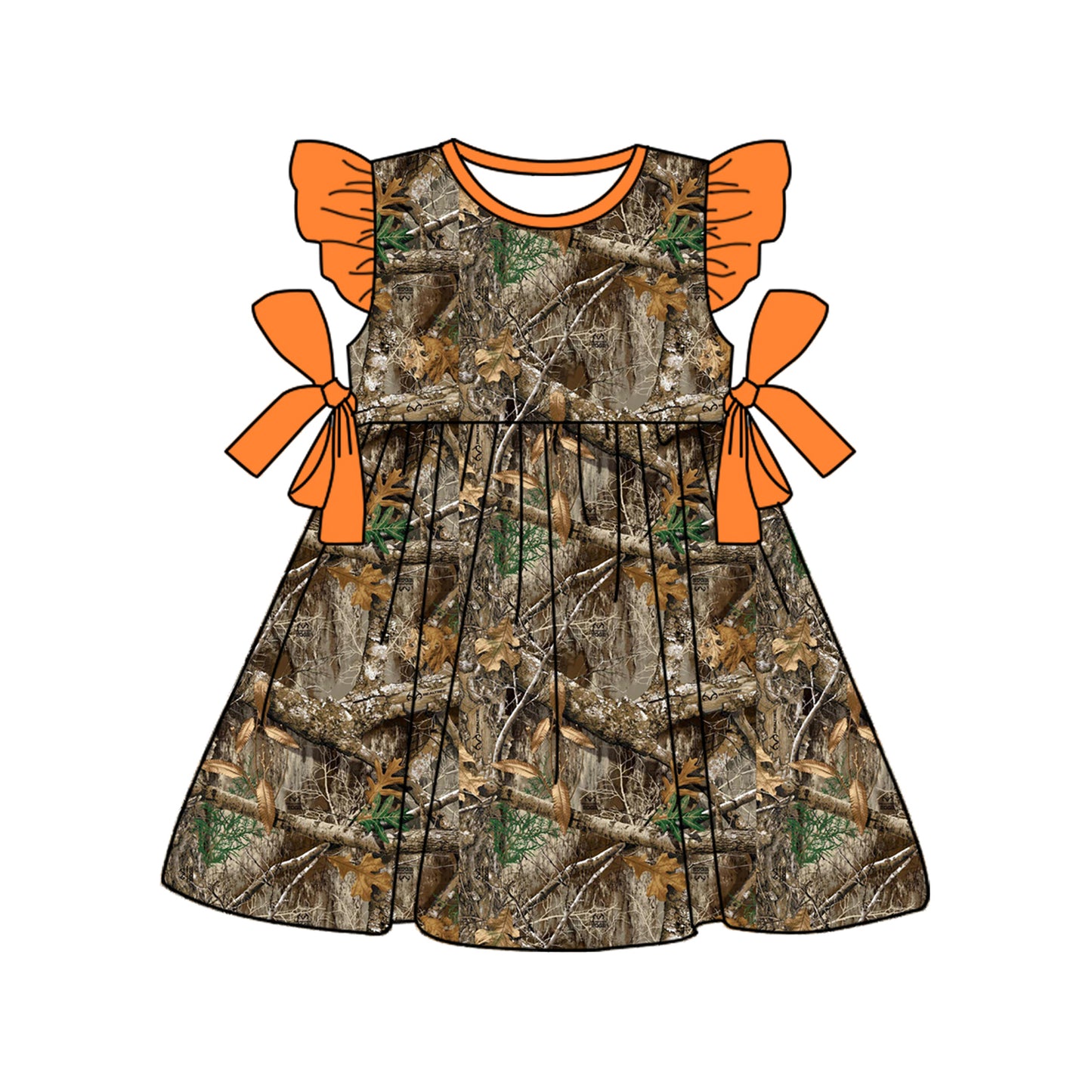 Baby Girls Real Tree Camo Hunting Bow Knee Length Dresses Preorder