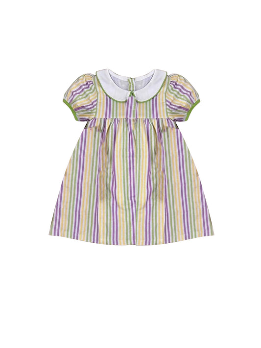 Baby Girls Mardi Gras Stripes Collar Knee Length Dresses Preorder