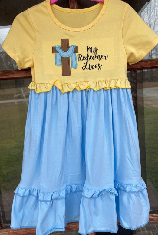 Baby Girls Easter Cross Ruffles Knee Length Dresses Preorder