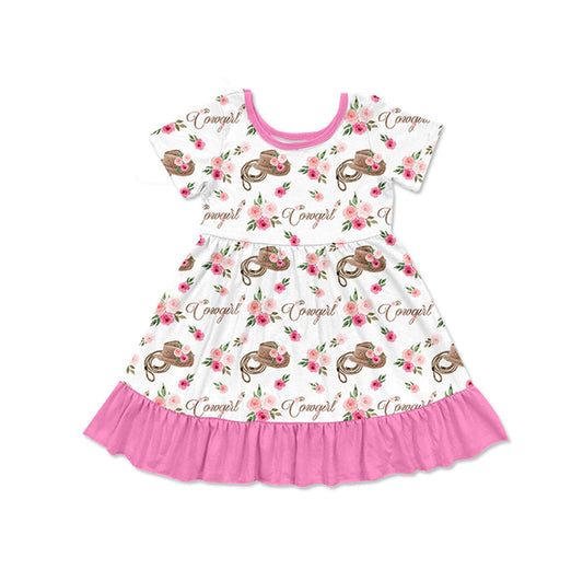 Baby Girls Pink Cowgirl Flowers Knee Length Dresses Preorder