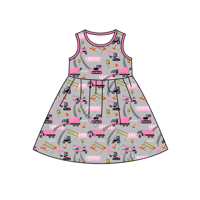 Baby Girls Pink Construction Sleeveless Knee Length Dresses Preorder