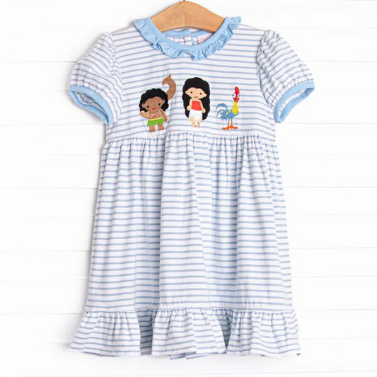 Baby Girls Blue Stripes Princess Knee Length Dresses Preorder