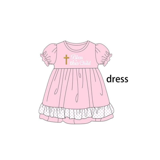 Baby Girls Pink Easter Bless This Child Knee Length Dresses Preorder