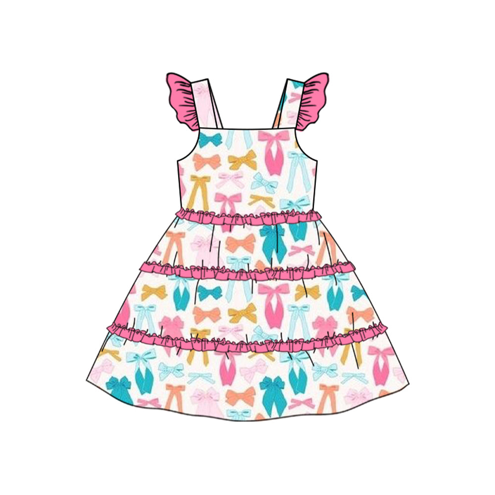 Baby Girls Colorful Bows Straps Knee Length Dresses Preorder