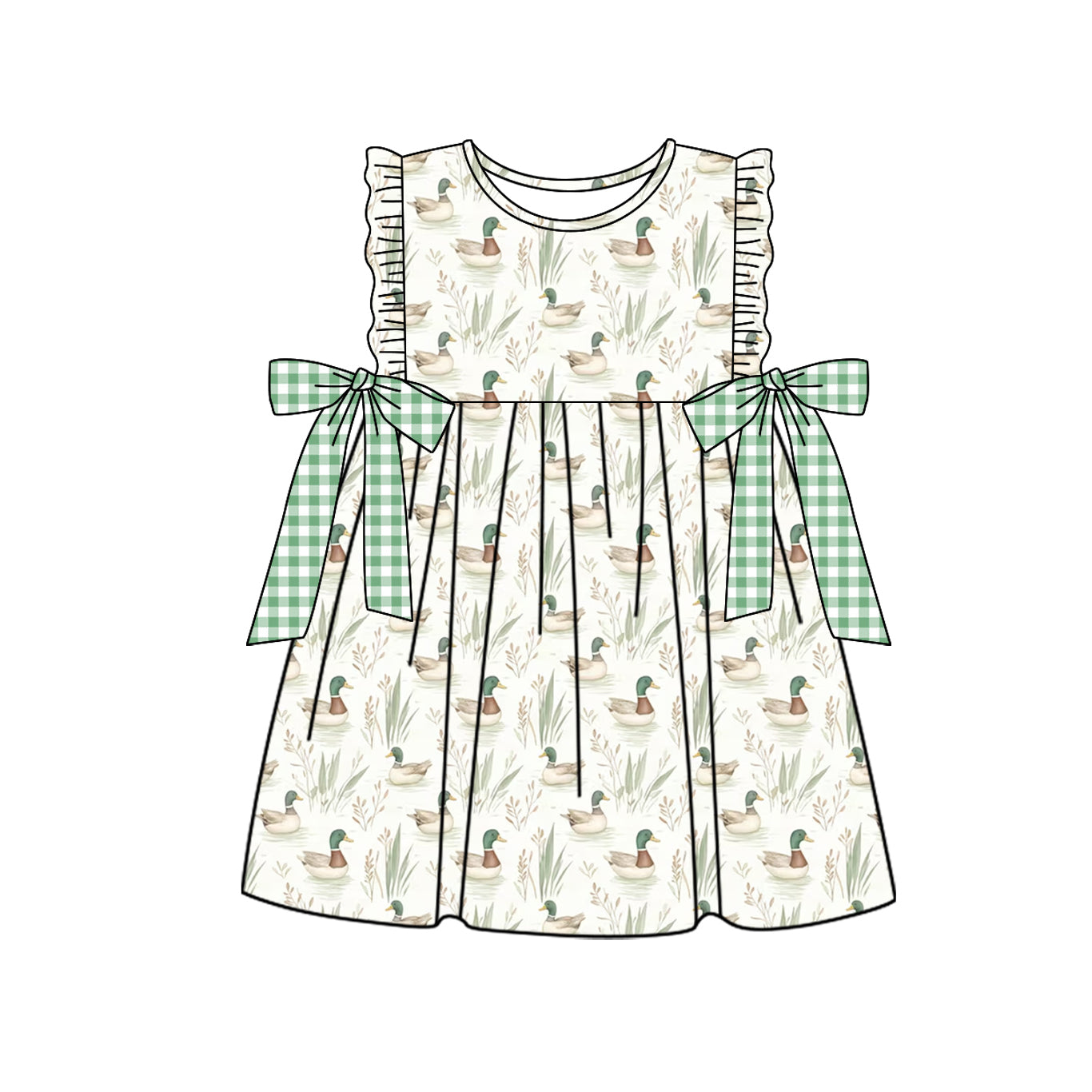 Baby Girls Green Mallard Ducks Bows Knee Length Dresses Preorder