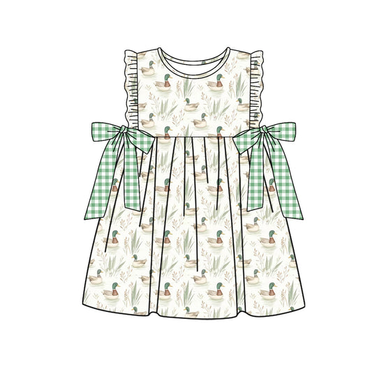 Baby Girls Green Mallard Ducks Bows Knee Length Dresses Preorder