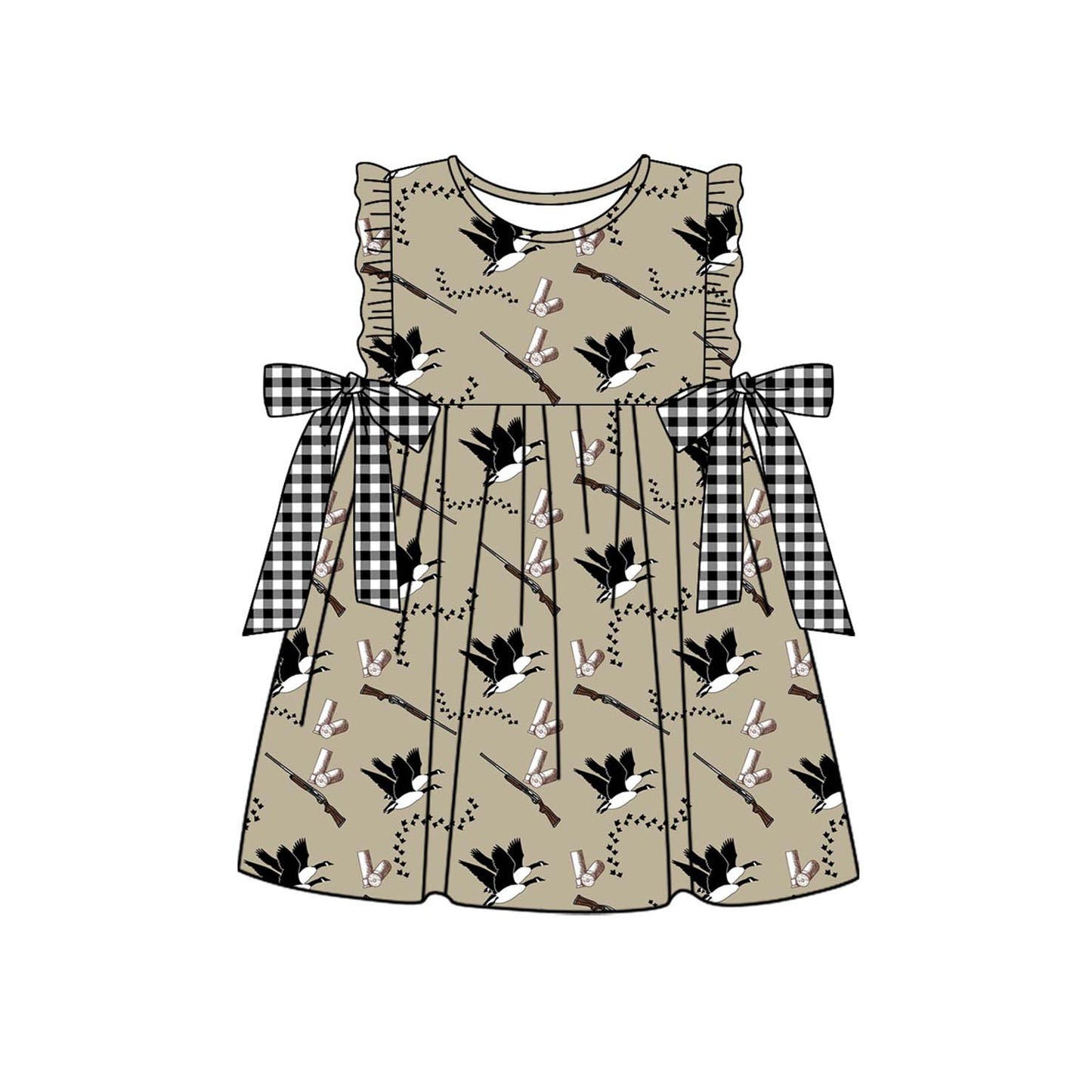 Baby Girls Hunting Mallard Ducks Bows Knee Length Dresses Preorder