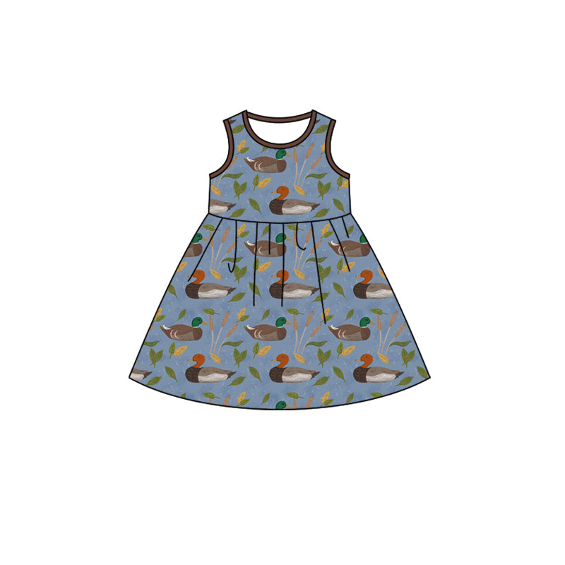 Baby Girls Blue Mallard Ducks Sleeveless Knee Length Dresses Preorder