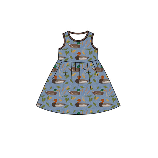 Baby Girls Blue Mallard Ducks Sleeveless Knee Length Dresses Preorder