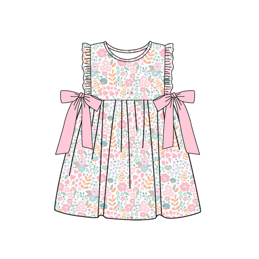 Baby Girls Pink Green Flowers Knee Length Dresses Preorder