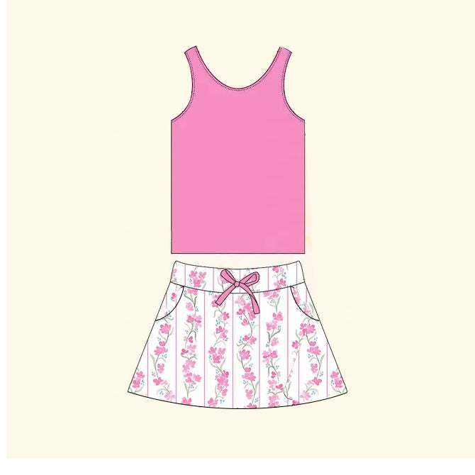 Baby Girls Pink Vest Flowers Pocket Skirt Clothes Sets Preorder