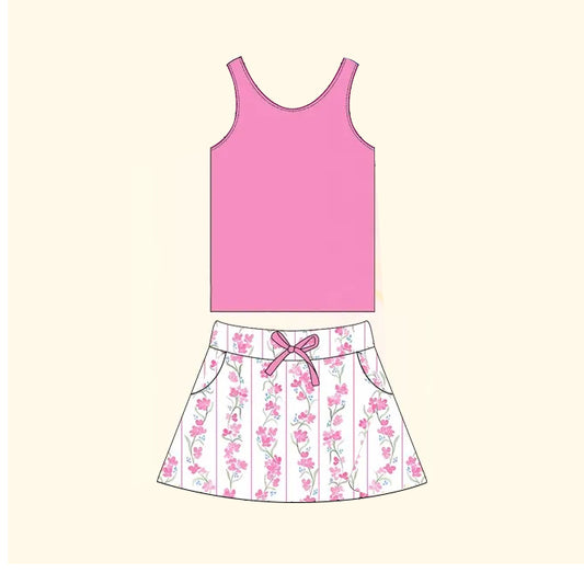 Baby Girls Pink Vest Flowers Pocket Skirt Clothes Sets Preorder