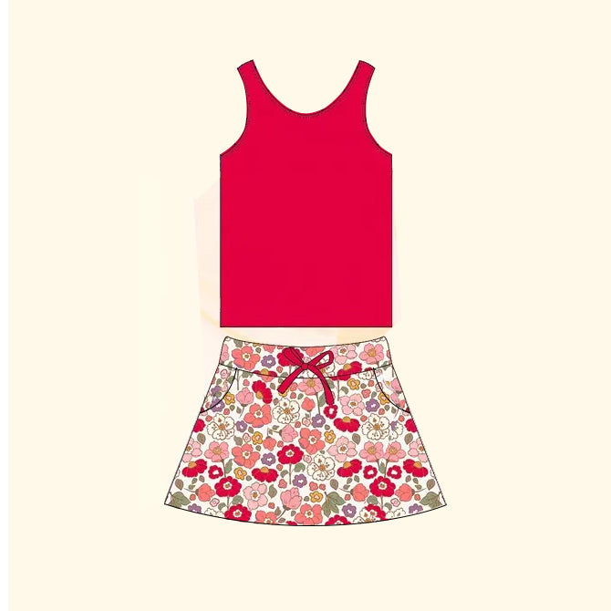 Baby Girls Red Vest Flowers Skirt Clothes Sets Preorder