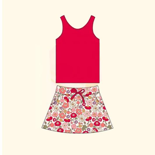 Baby Girls Red Vest Flowers Skirt Clothes Sets Preorder