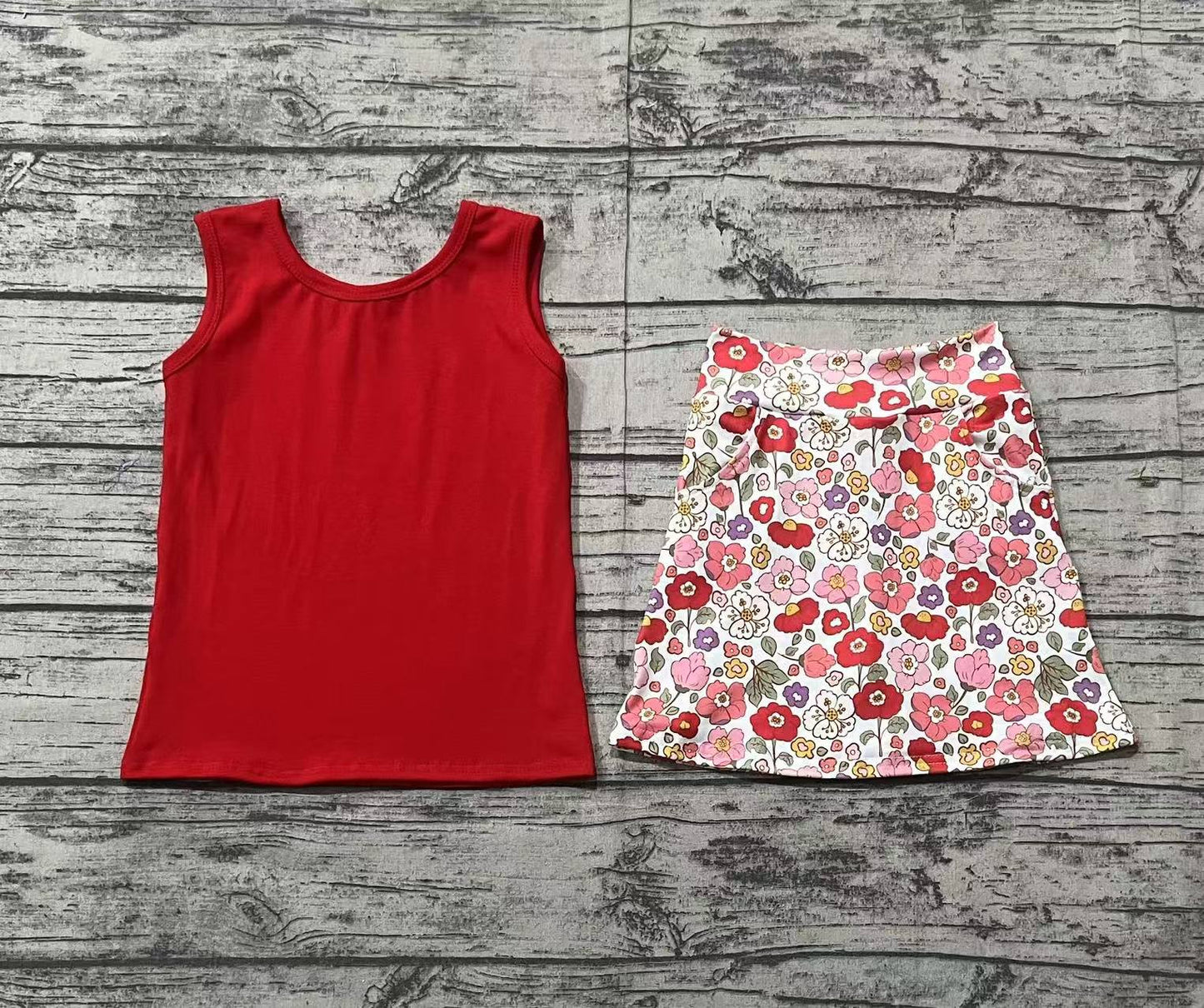 Baby Girls Red Vest Flowers Skirt Yoga Active Wear Clothes Sets