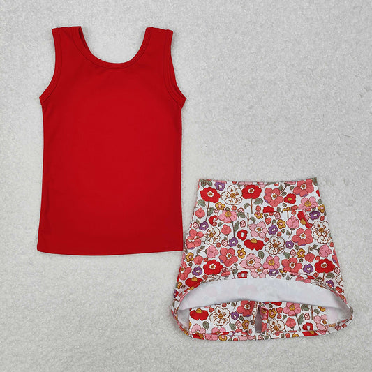 Baby Girls Red Vest Flowers Skirt Yoga Active Wear Clothes Sets