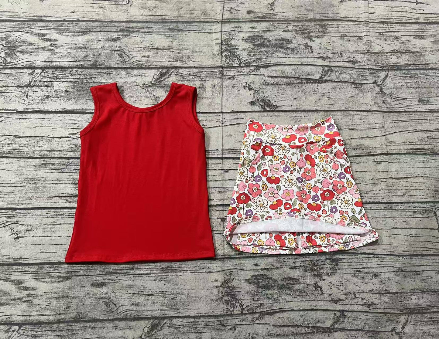 Baby Girls Red Vest Flowers Skirt Yoga Active Wear Clothes Sets