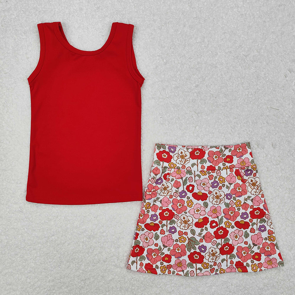 Baby Girls Red Vest Flowers Skirt Yoga Active Wear Clothes Sets