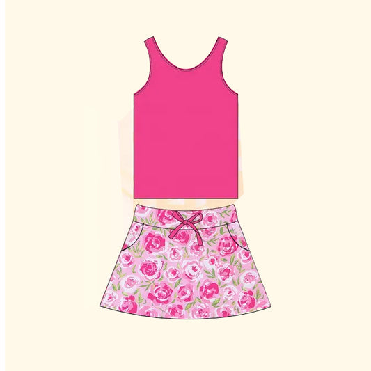 Baby Girls Pink Vest Flowers Skirt Clothes Sets Preorder