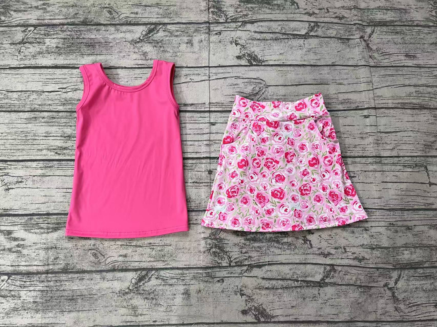 Baby Girls Pink Vest Flowers Skirt Clothes Sets