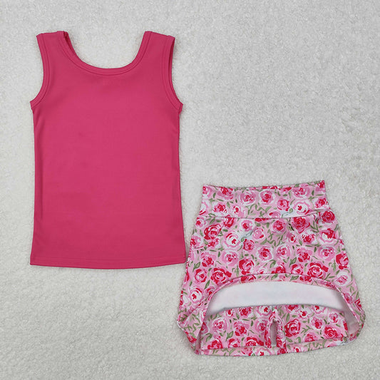 Baby Girls Pink Vest Flowers Skirt Clothes Sets