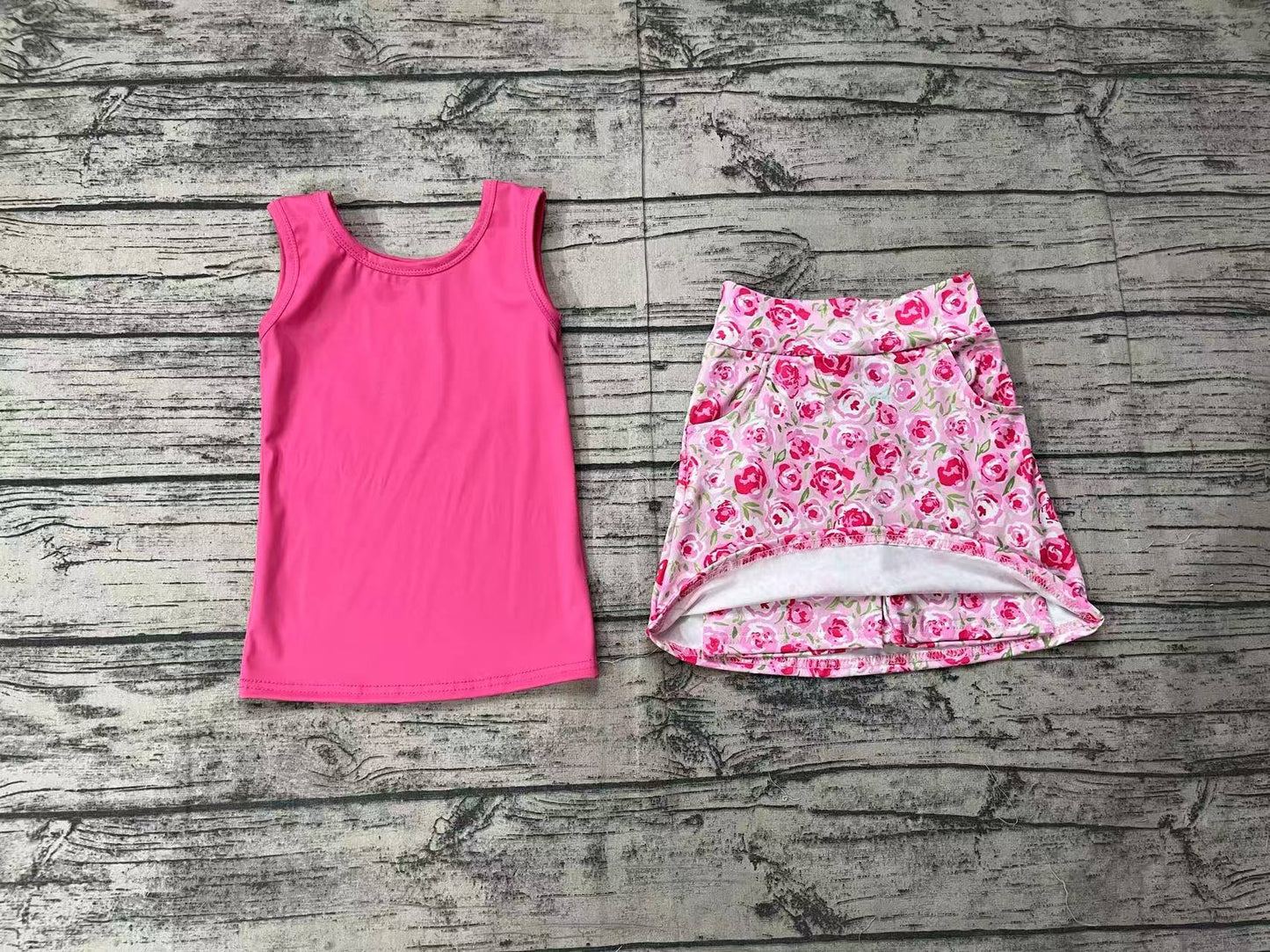 Baby Girls Pink Vest Flowers Skirt Clothes Sets