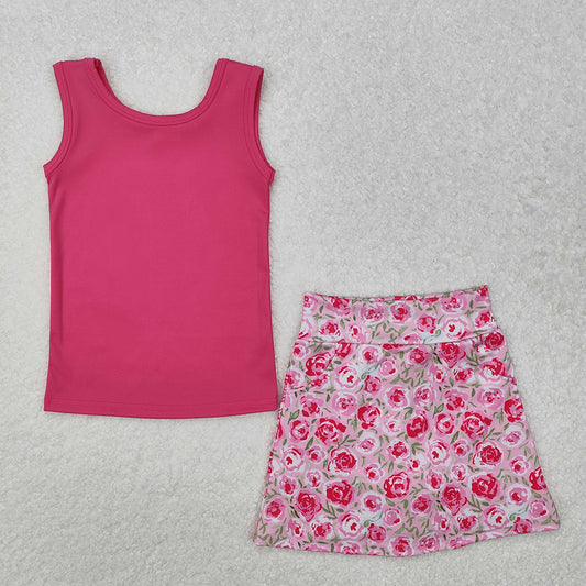 Baby Girls Pink Vest Flowers Skirt Clothes Sets