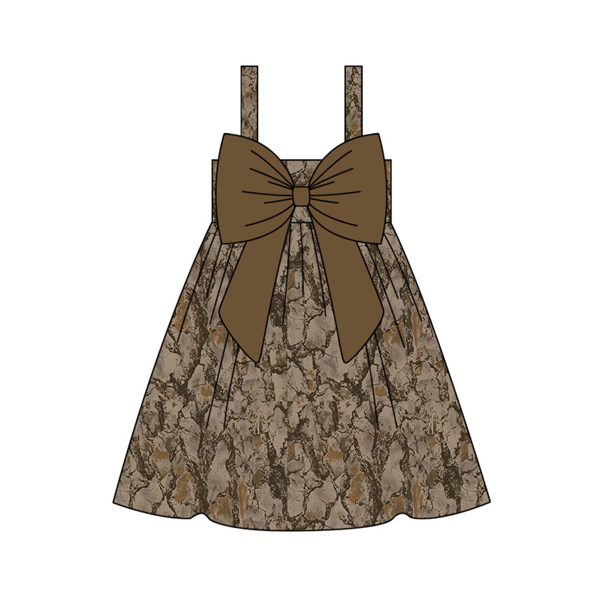 Baby Girls Brown Camo Bow Straps Knee Length Dresses Preorder