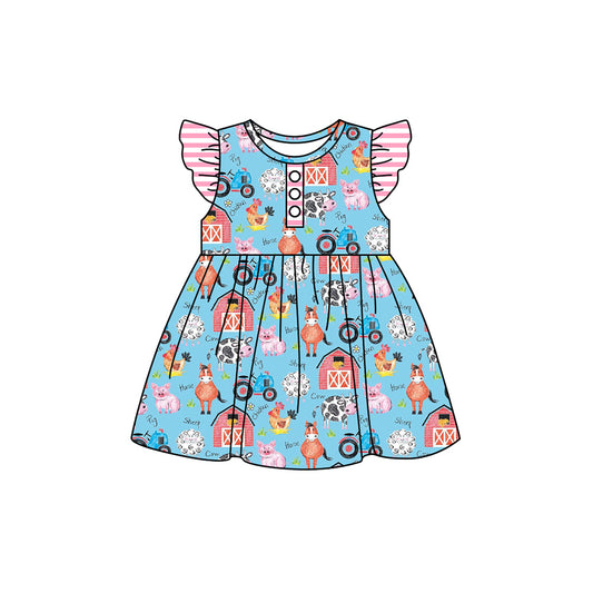 Baby Girls Farm House Animals Knee Length Dresses Preorder