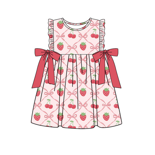 Baby Girls Strawberry Bows Sleeveless Knee Length Dresses Preorder