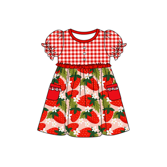 Baby Girls Red Checkered Strawberry Knee Length Dresses Preorder