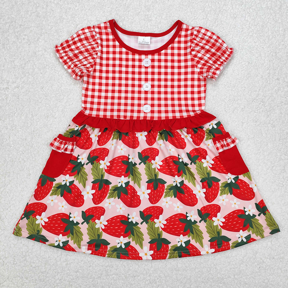Baby Girls Red Checkered Strawberry Knee Length Dresses