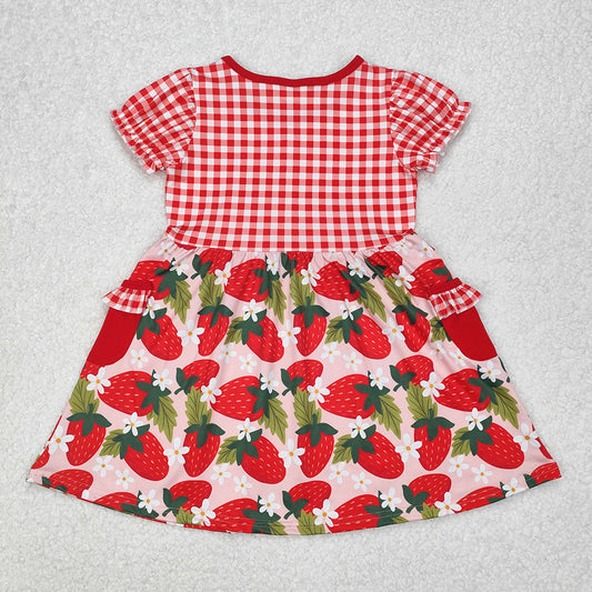 Baby Girls Red Checkered Strawberry Knee Length Dresses