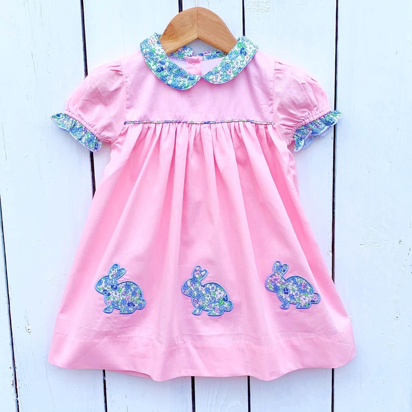 Baby Girls Pink Rabbits Easter Knee Length Dresses Preorder