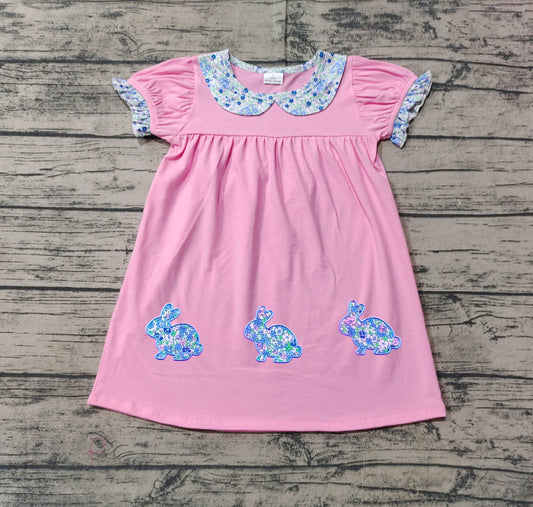 Baby Girls Pink Rabbits Easter Knee Length Dresses Preorder