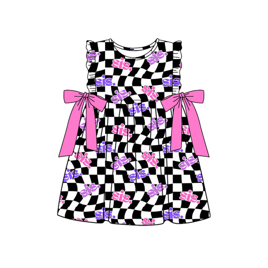 Baby Girls Black Checkered Sister Knee Length Dresses Preorder