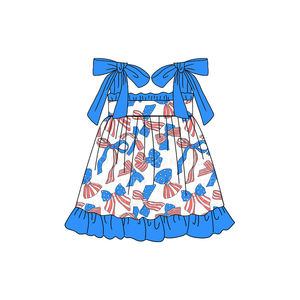 Baby Girls 4th Of July Bows Straps Knee Length Dresses Preorder