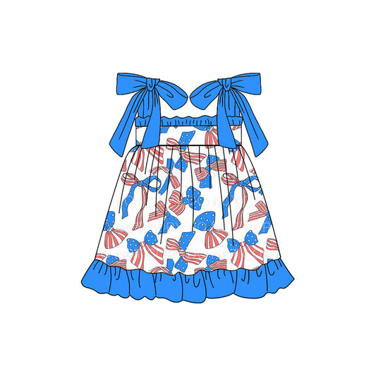 Baby Girls 4th Of July Bows Straps Knee Length Dresses Preorder