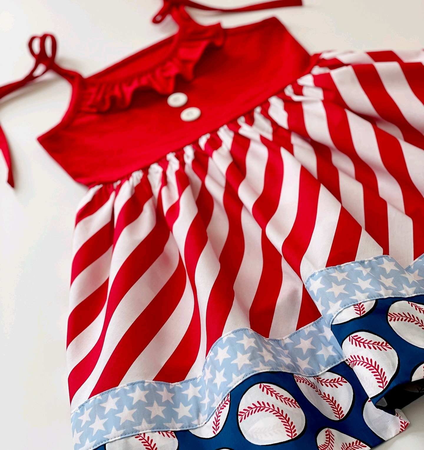 Baby Girls Red Straps Baseball Knee Length Dresses Preorder