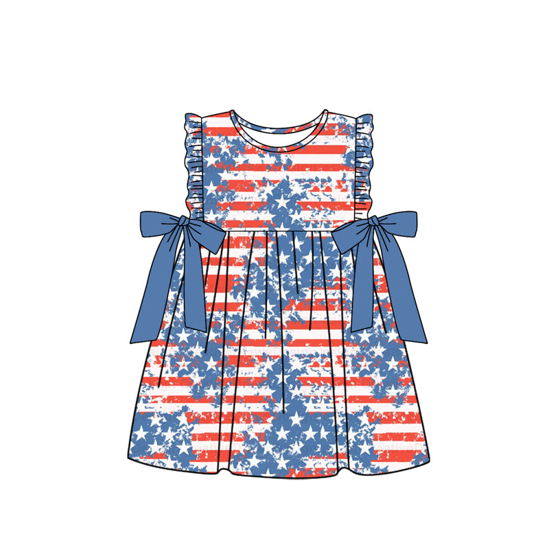 Baby Girls 4th Of July Stars Bows Knee Length Dresses Preorder