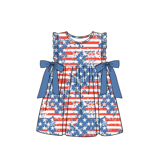 Baby Girls 4th Of July Stars Bows Knee Length Dresses Preorder