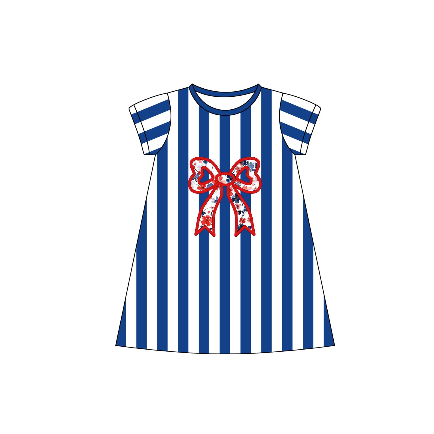 Baby Girls Blue Stripes 4th Of July Bow Knee Length Dresses Preorder