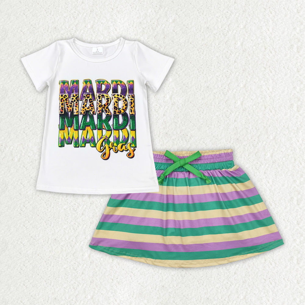 Baby Girls Mardi Gras White Shirts Tops Skort Clothes Sets