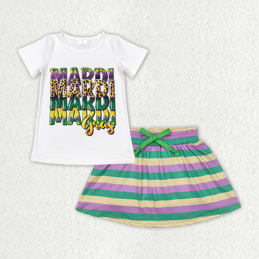 Baby Girls Mardi Gras White Shirts Tops Skort Clothes Sets