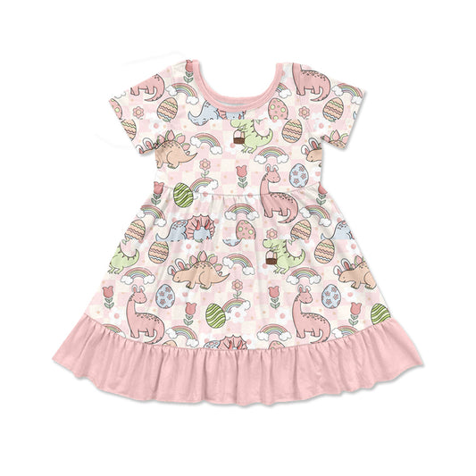 Baby Girls Pink Easter Dinosaurs Knee Length Dresses Preorder
