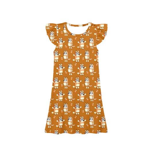 Baby Girls Orange Dogs Flutter Sleeve Knee Length Dresses Preorder