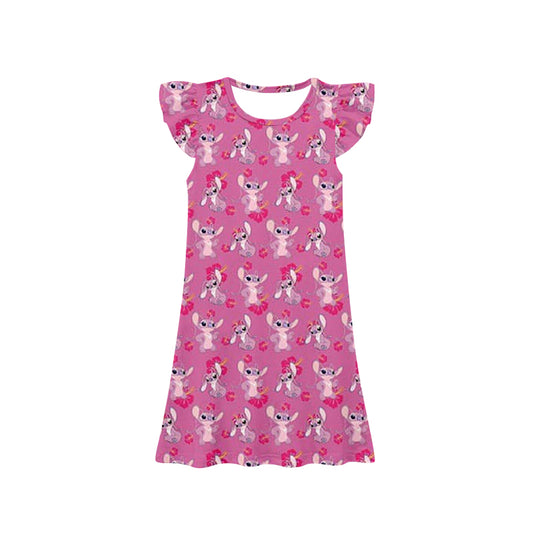 Baby Girls Pink Mouse Flowers Flutter Sleeve Knee Length Dresses Preorder