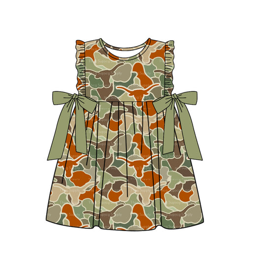 Baby Girls Green Cow Camo Bows Knee Length Dresses Preorder