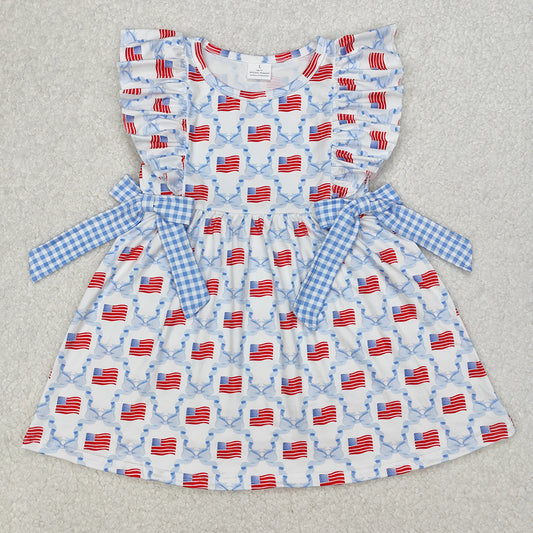 Baby Girls Blue Bows Flag Knee Length Dresses