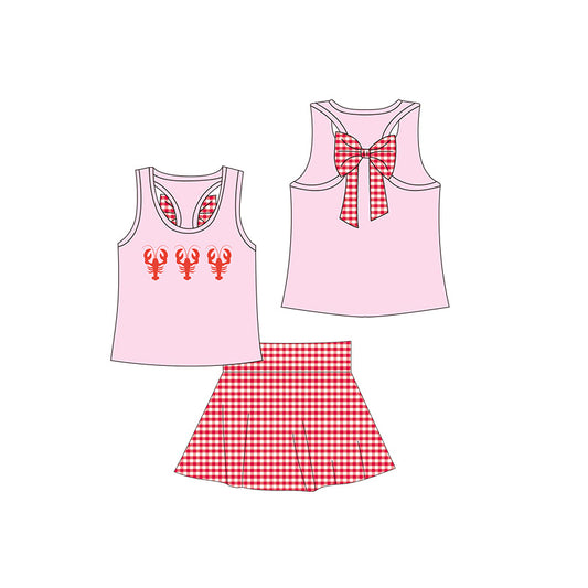 Baby Girls Crawfish Pink Bows Shirt Skirt Clothes Sets Preorder
